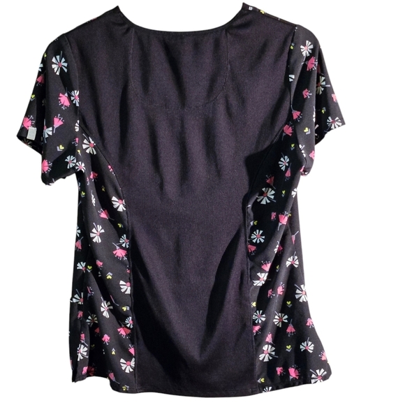 koi Basics Scrub Top Black Floral Women's 2-Pocket STRETCH V-Neck Print size M - Picture 2 of 12